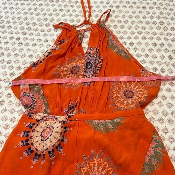 Floreat Anthropologie Livia Bright Orange Mandala Print Halter Keyhole Dress 12P - Picture 11 of 17